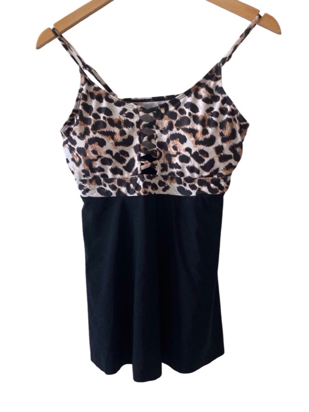 Cupshe Leopard Print Black Tankini Swimsuit Set Size XL NWT